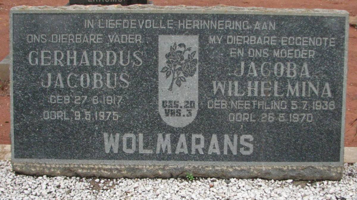 WOLMARANS Gerhardus Jacobus 1917-1975 &amp; Jacoba Wilhelmina NEETHLING 1936-1970