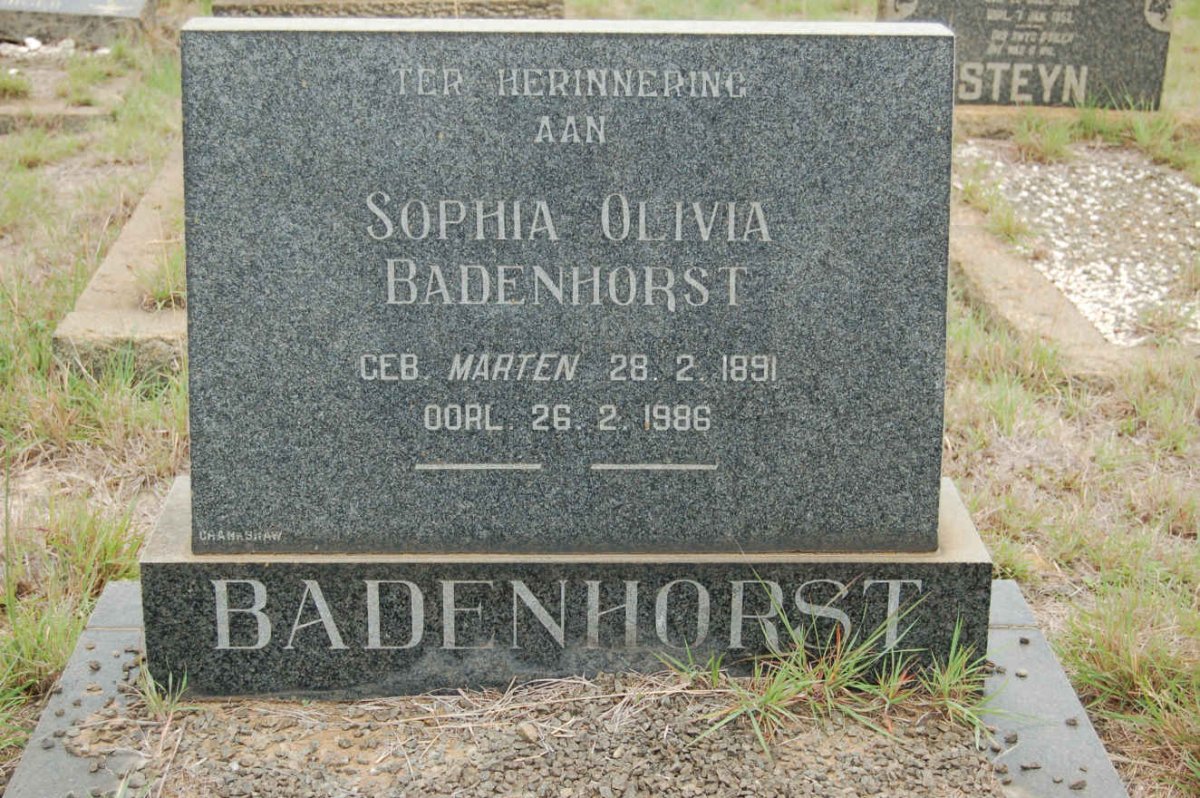 BADENHORST Sophia Olivia nee MARTEN 1891-1986