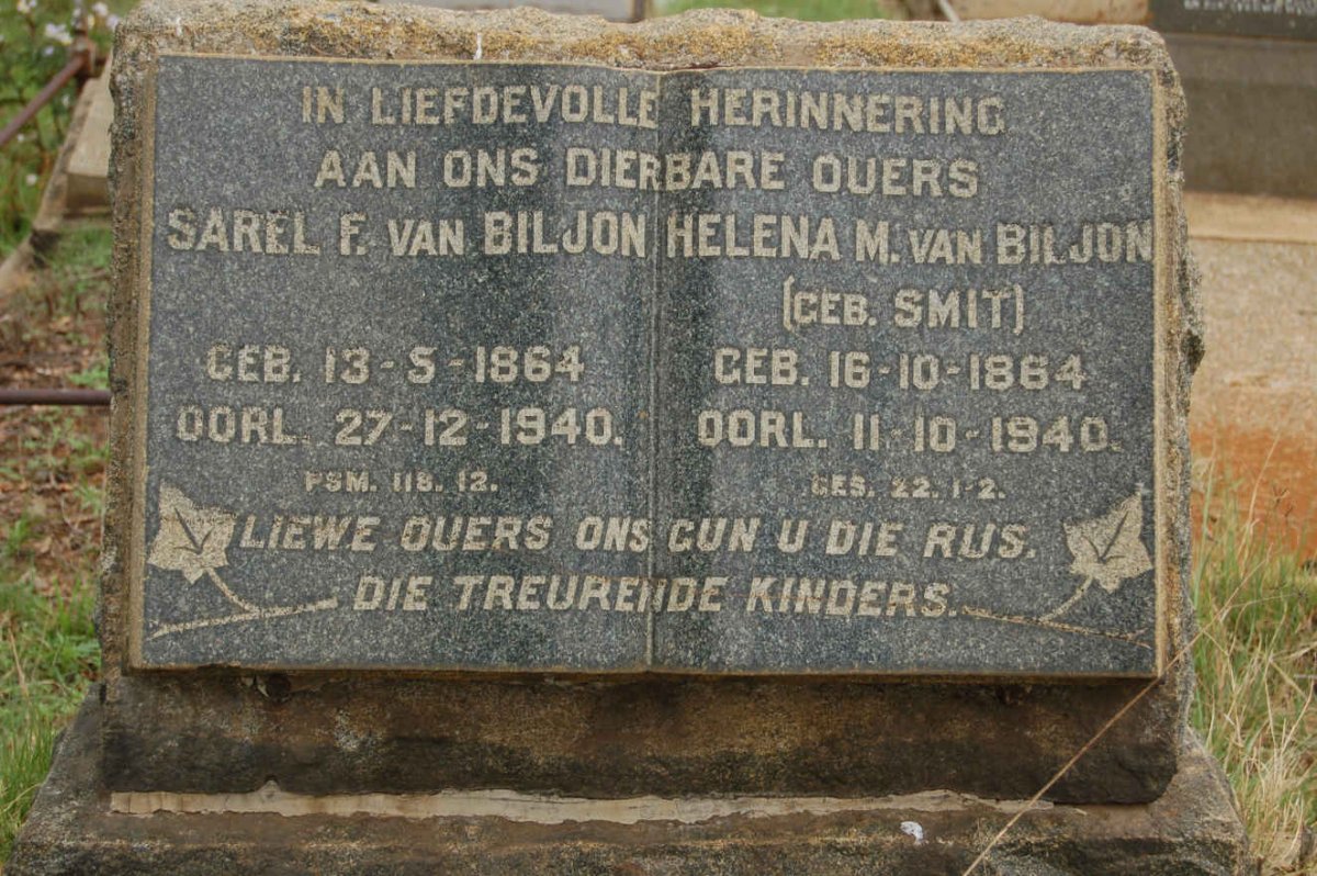 BILJON Sarel F., van 1864-1940 &amp; Helena M. SMIT 1864-1940