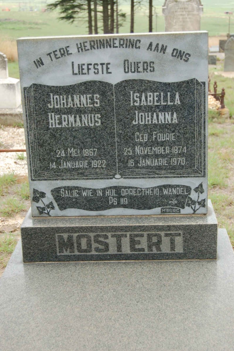 MOSTERT Johannes Hermanus 1867-1922 &amp; Isabella Johanna FOURIE 1874-1970