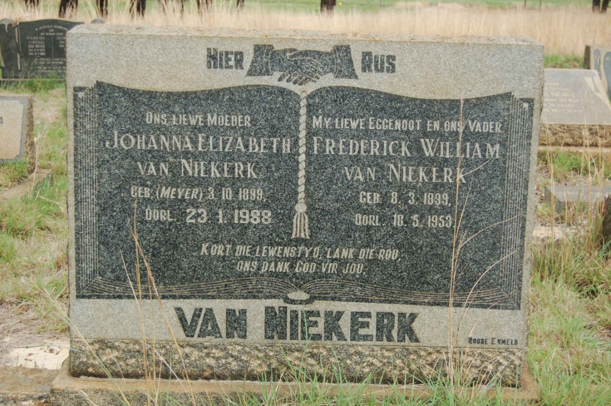 NIEKERK Frederick William, van 1899-1953 &amp; Johanna Elizabeth MEYER 1899-1988