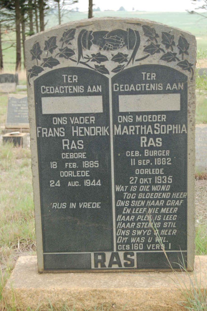 RAS Frans Hendrik 1885-1944 &amp; Martha Sophia BURGER 1882-1935