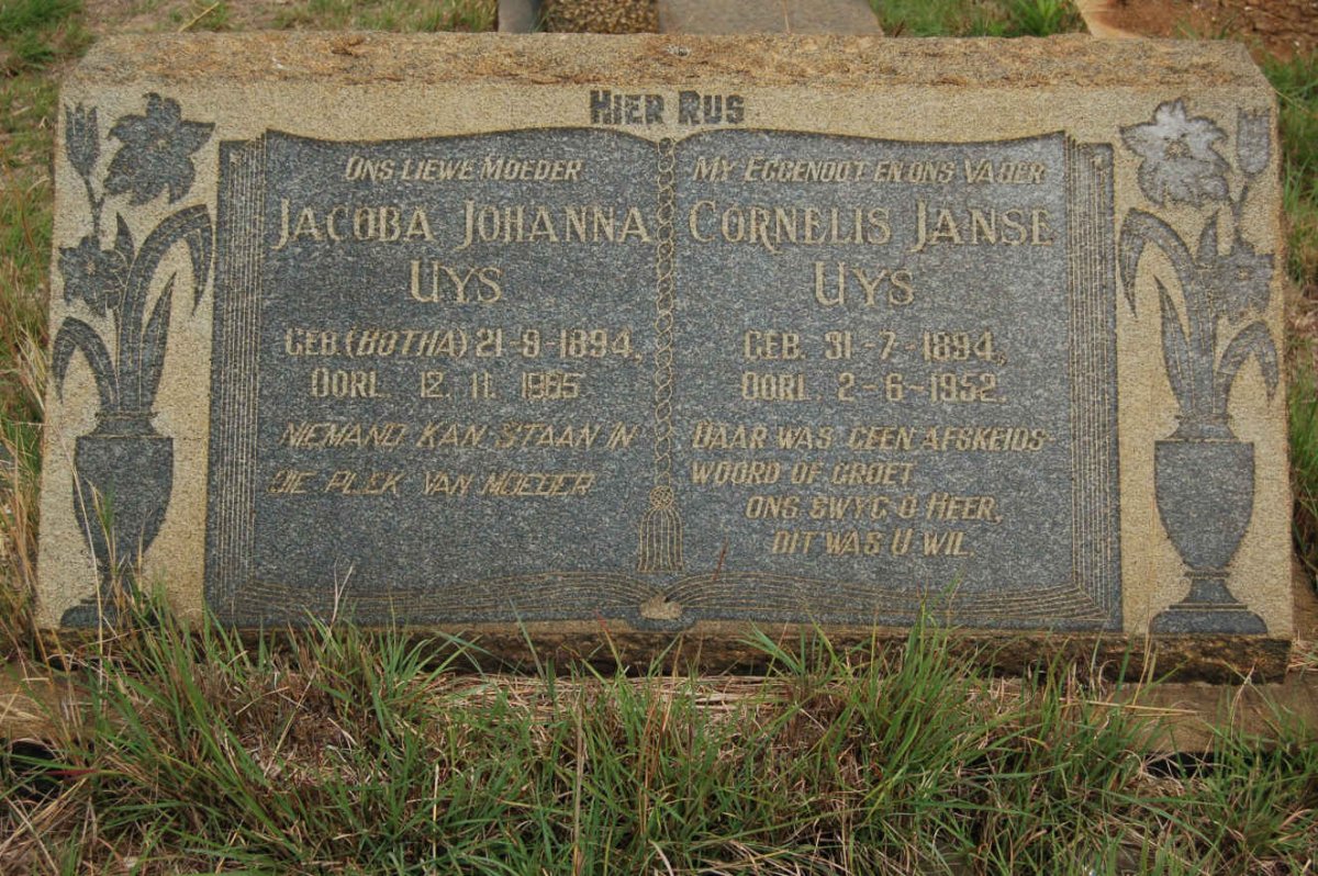 UYS Cornelis Janse 1894-1952 &amp; Jacoba Johanna BOTHA 1894-1965