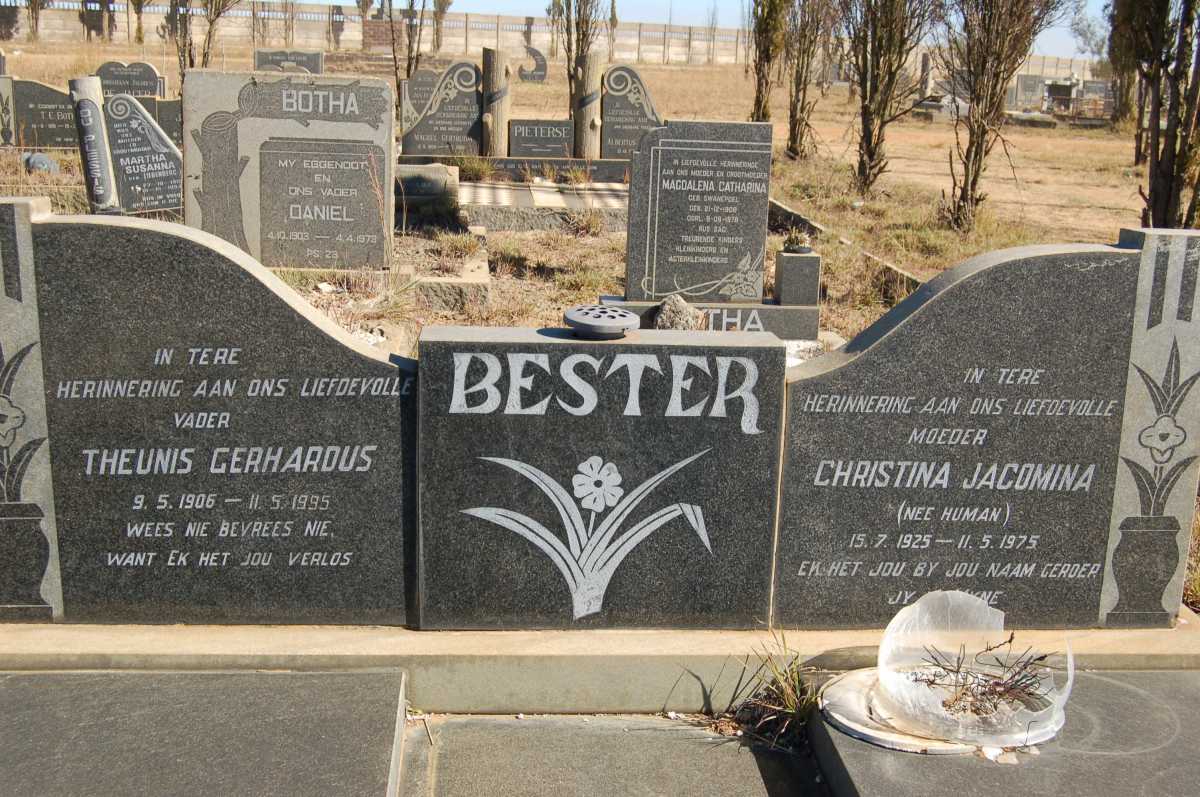 BESTER Theunis Gerhardus 1906-1995 &amp; Christina Jacomina HUMAN 1925-1975