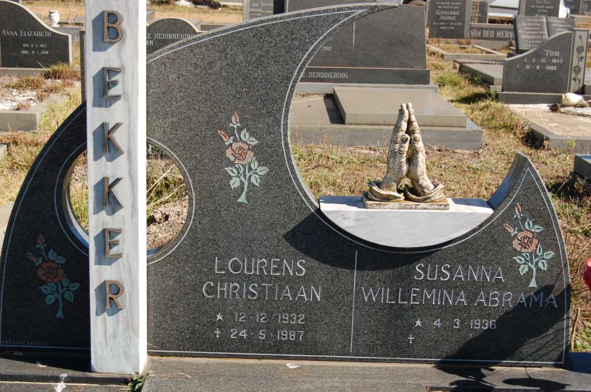 BEKKER Lourens Christiaan 1932-1987 &amp; Susanna Willemina Abrama 1936-