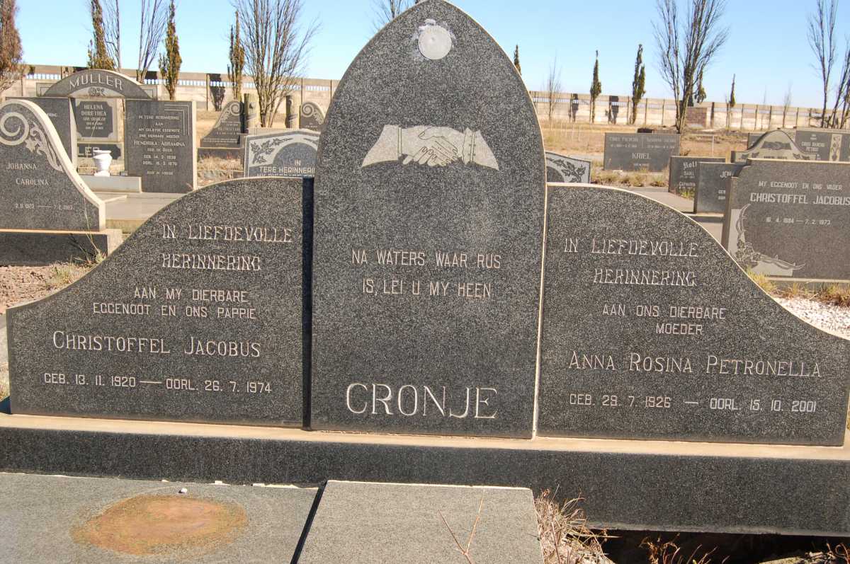 CRONJE Christoffel Jacobus 1920-1974 &amp; Anna Rosina Petronella 1926-2001