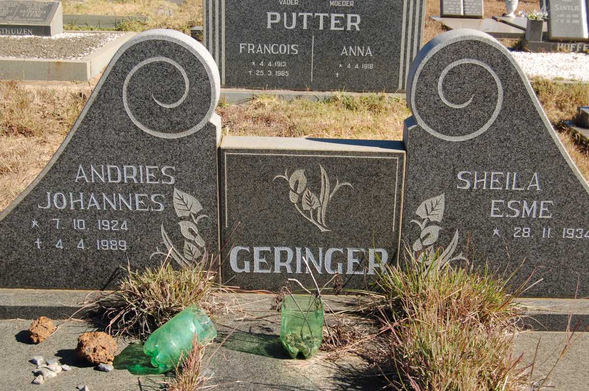 GERINGER Andries Johannes 1924-1989 &amp; Sheila Esme 1934-