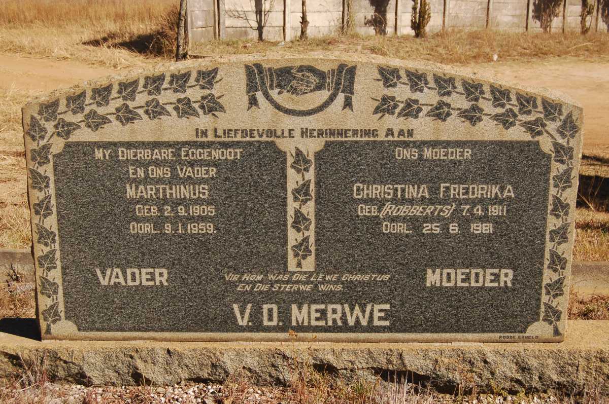 MERWE Marthinus, v.d. 1905-1959 &amp; Christina Fredrika ROBBERTS 1911-1981