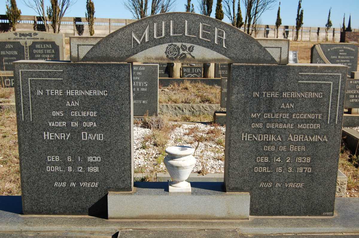 MULLER Henry David 1930-1981 &amp; Hendrika Abramina DE BEER 1938-1970