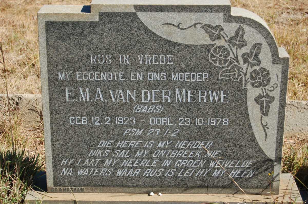 MERWE E.M.A., van der 1923-1978