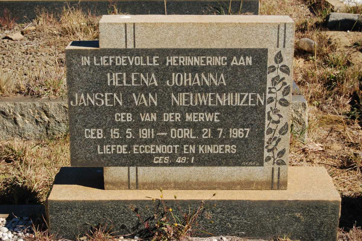 NIEUWENHUIZEN Helena Johanna, Jansen van nee VAN DER MERWE 1911-1967