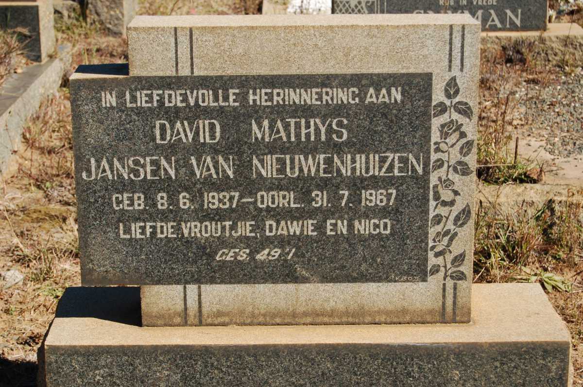 NIEUWENHUIZEN David Mathys, Jansen van 1937-1967