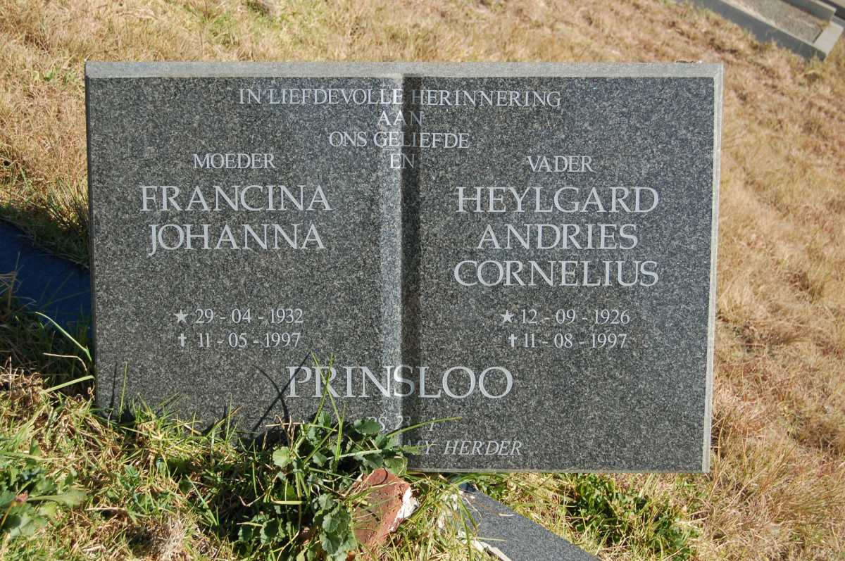PRINSLOO Heylgard Andries Cornelius 1926-1997 &amp; Francina Johanna 1932-1997