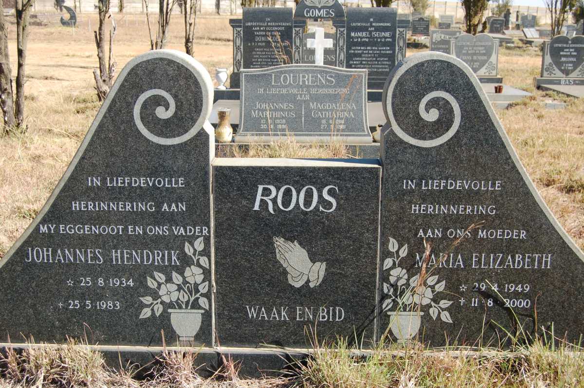 ROOS Johannes Hendrik 1934-1983 &amp; Maria Elizabeth 1949-2000