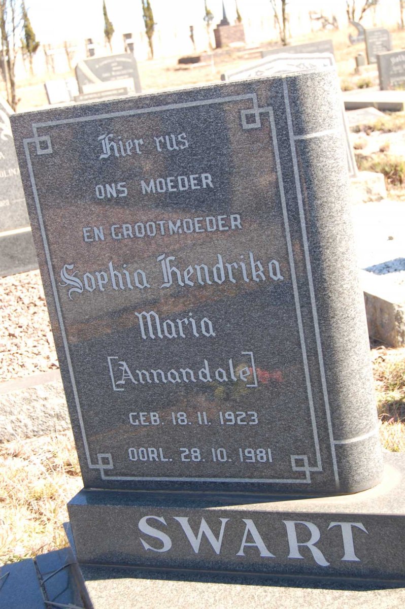 SWART Sophia Hendrika Maria nee ANNANDALE 1923-1981