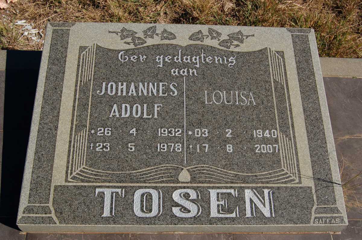 TOSEN Johannes Adolf 1932-1978 &amp; Louisa 1940-2007
