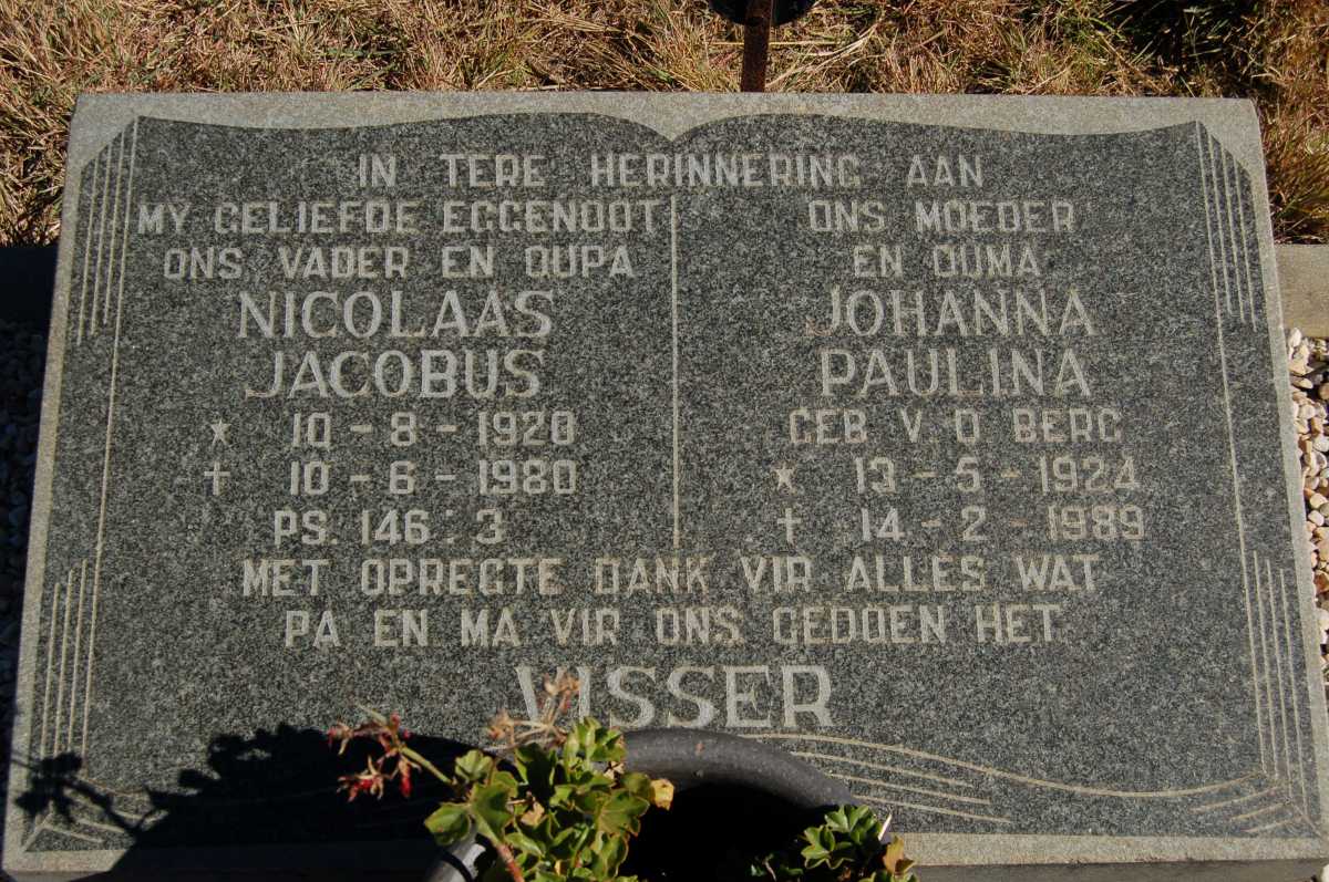 VISSER Nicolaas Jacobus 1920-1980 &amp; Johanna Paulina V.D. BERG 1924-1989