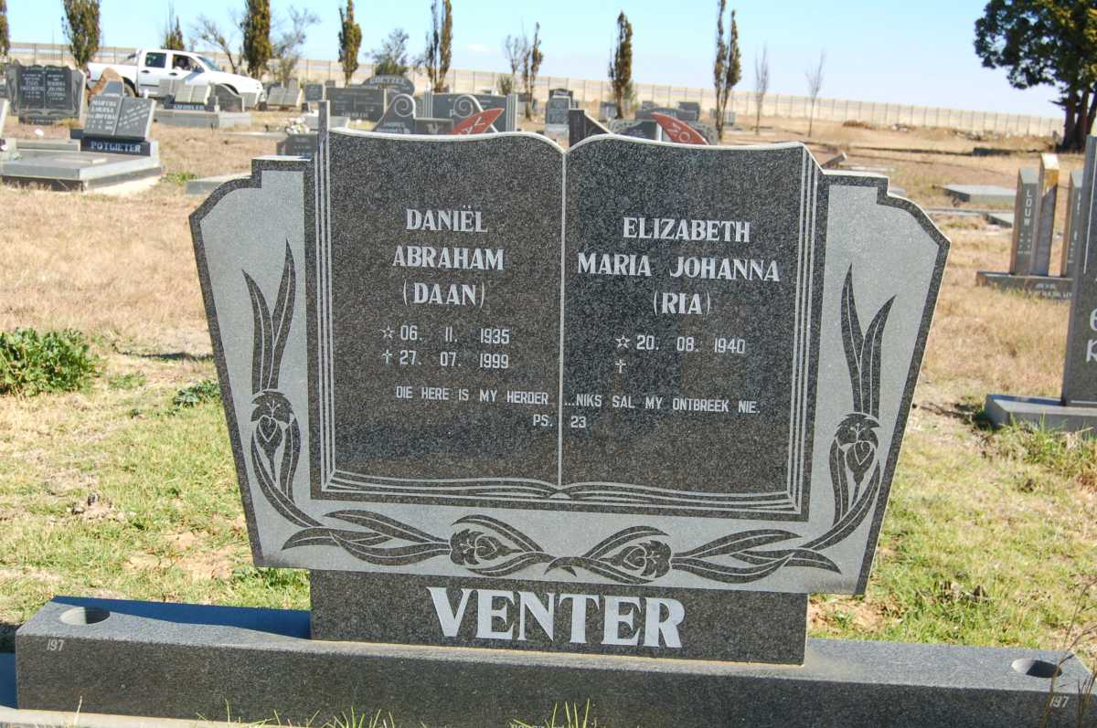 VENTER Daniël Abraham 1935-1999 &amp; Elizabeth Johanna 1940-