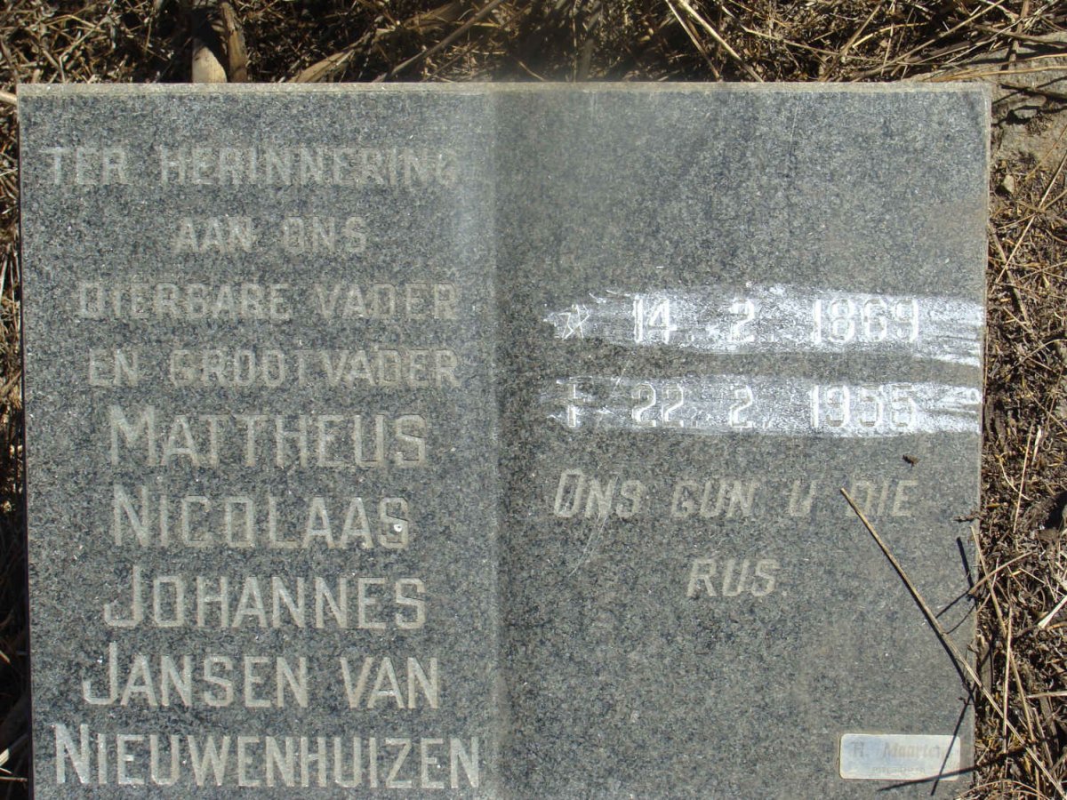 NIEUWENHUIZEN Mattheus Nicolaas Johannes, Jansen van 1869-1955