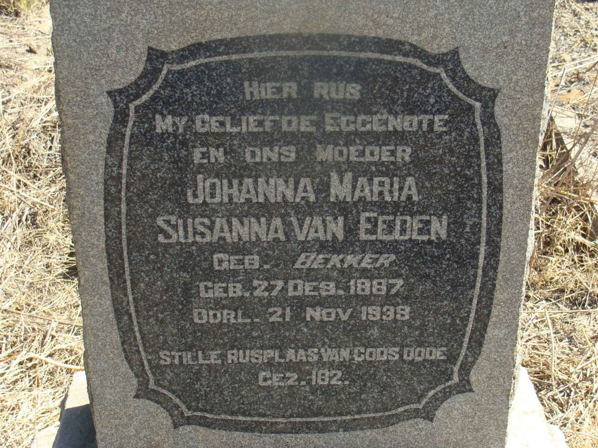 EEDEN Johanna Maria Susanna, van nee BEKKER 1887-1939