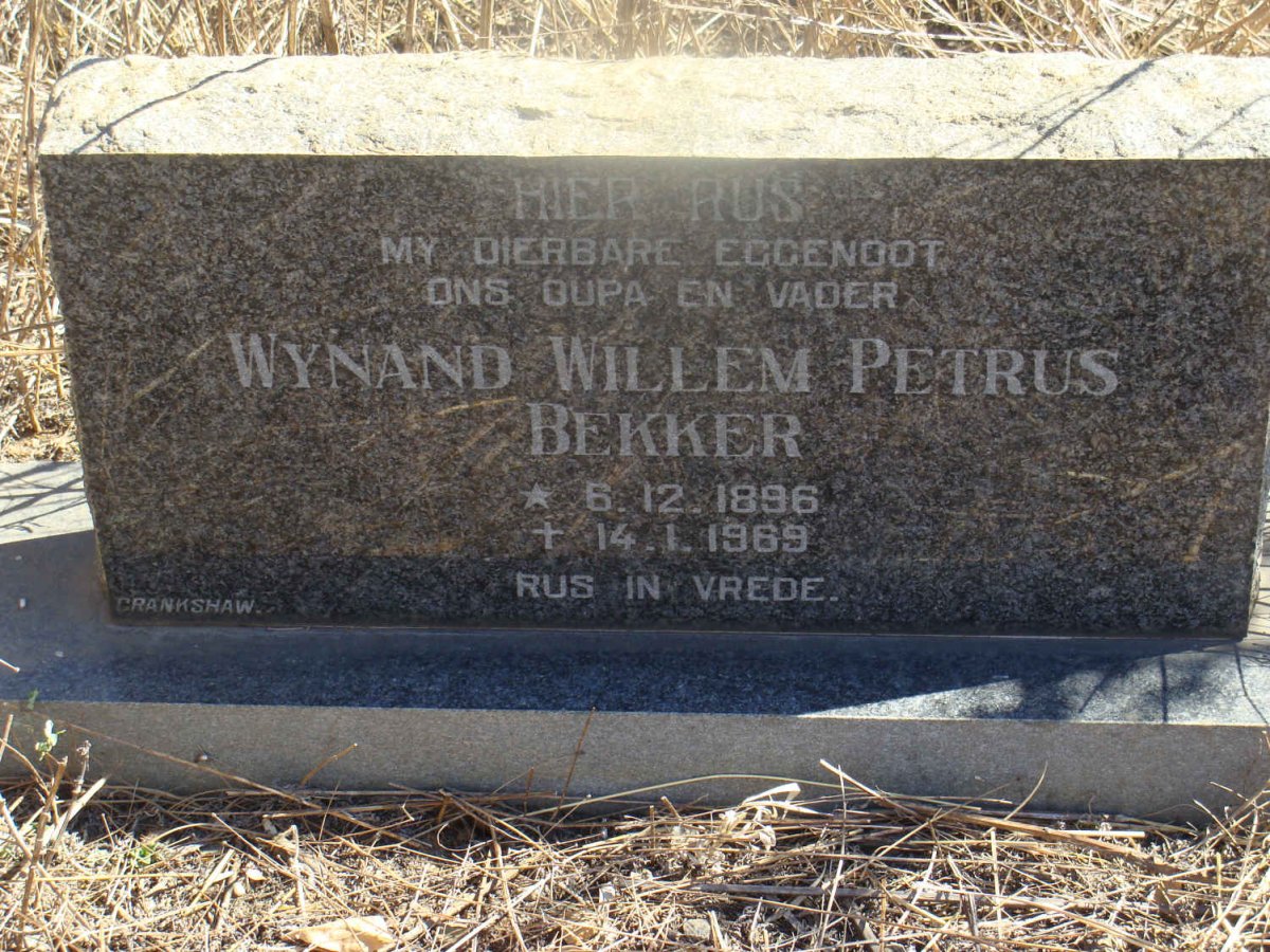 BEKKER Wynand Willem Petrus 1896-1969