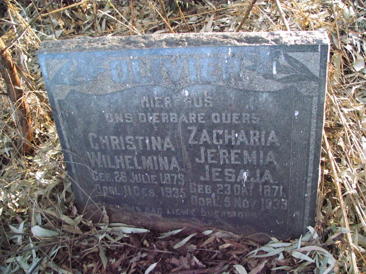OLIVIER Zacharia Jeremia Jesaja 1871-1933 &amp; Christina Wilhelmina 1879-1935
