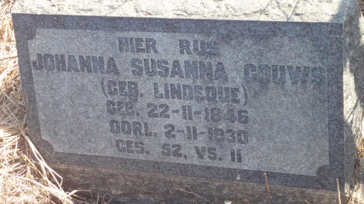 GOUWS Johanna Susanna nee LINDEQUE 1846-1930
