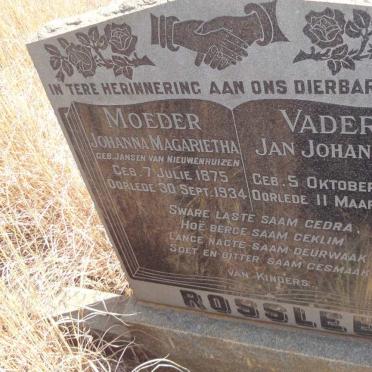 ROSSLEE Jan Johannes 1865-1953 &amp; Johanna Magarietha JANSEN VAN NIEUWENHUIZEN 1875-1934