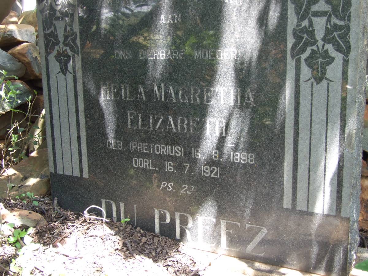 PREEZ Heila Magretha Elizabeth, du nee PRETORIUS 1898-1921