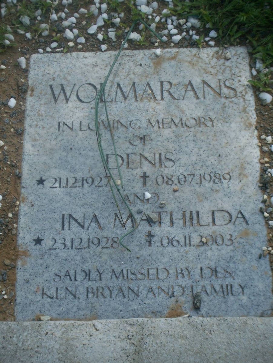 WOLMARANS Denis 1927-1989 &amp; Ina Mathilda 1928-2003