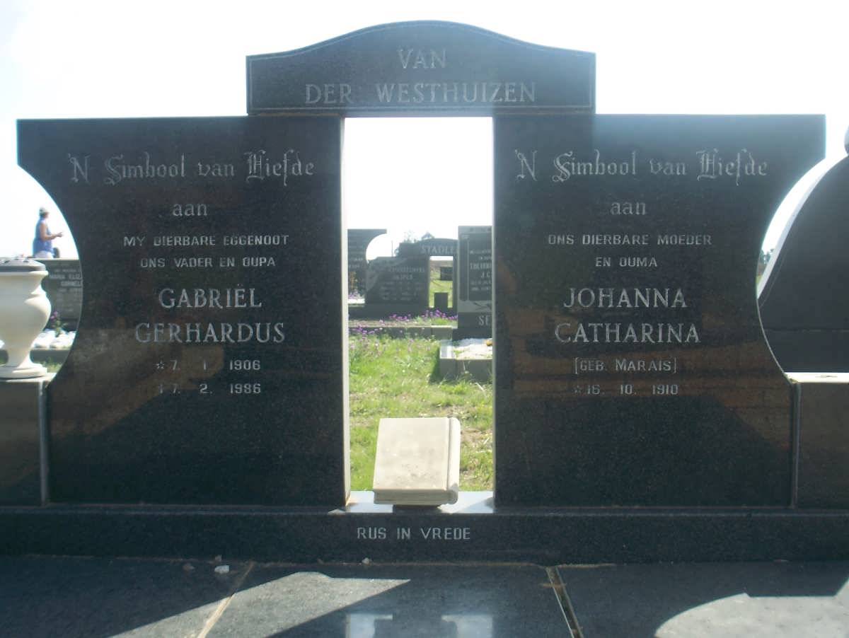WESTHUIZEN Gabriel Gerhardus, van der 1906-1996 &amp; Johanna Catharina MARAIS 1910-