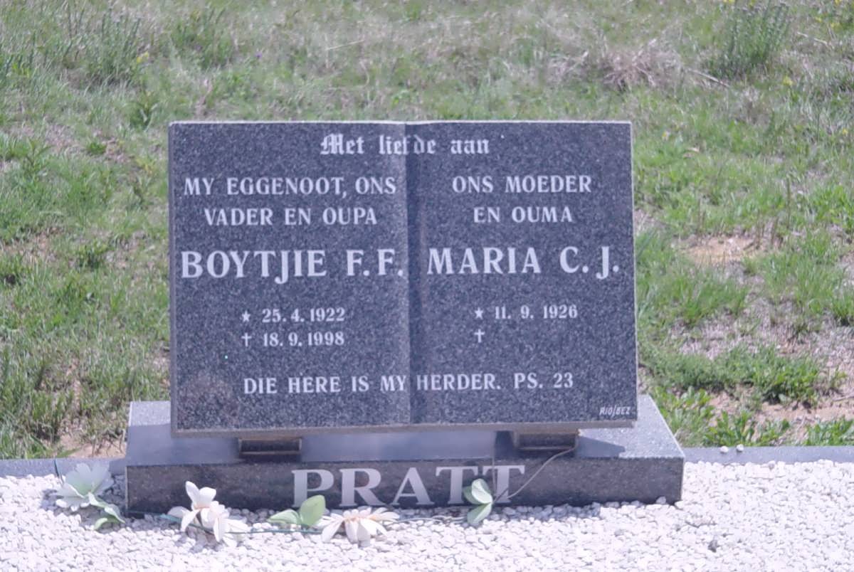 PRATT Boytjie F.F. 1922-1998 &amp; Maria C.J. 1926-