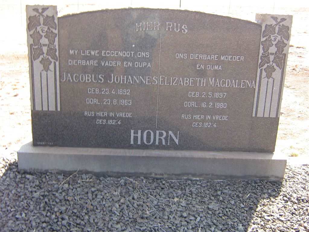 HORN Jacobus Johannes 1892-1963 &amp; Elizabeth Magdalena 1897-1980