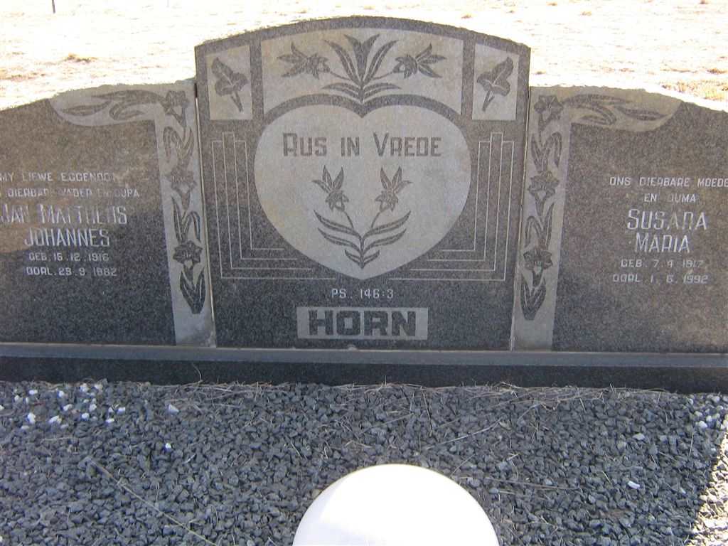 HORN Jan Mattheus Johannes 1916-1982 &amp; Susara Maria 1917-1992