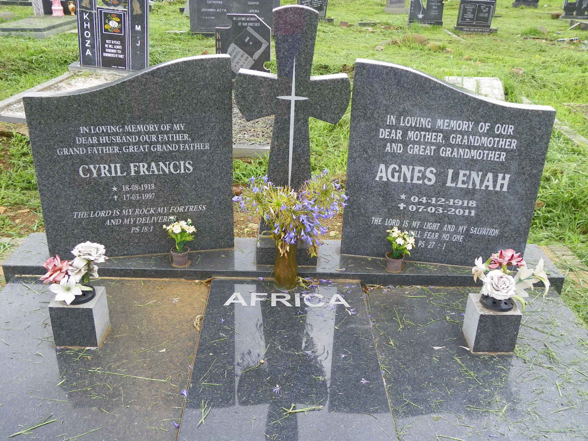 AFRICA Cyril Francis 1918-1997 &amp; Agnes Lenah 1918-2011