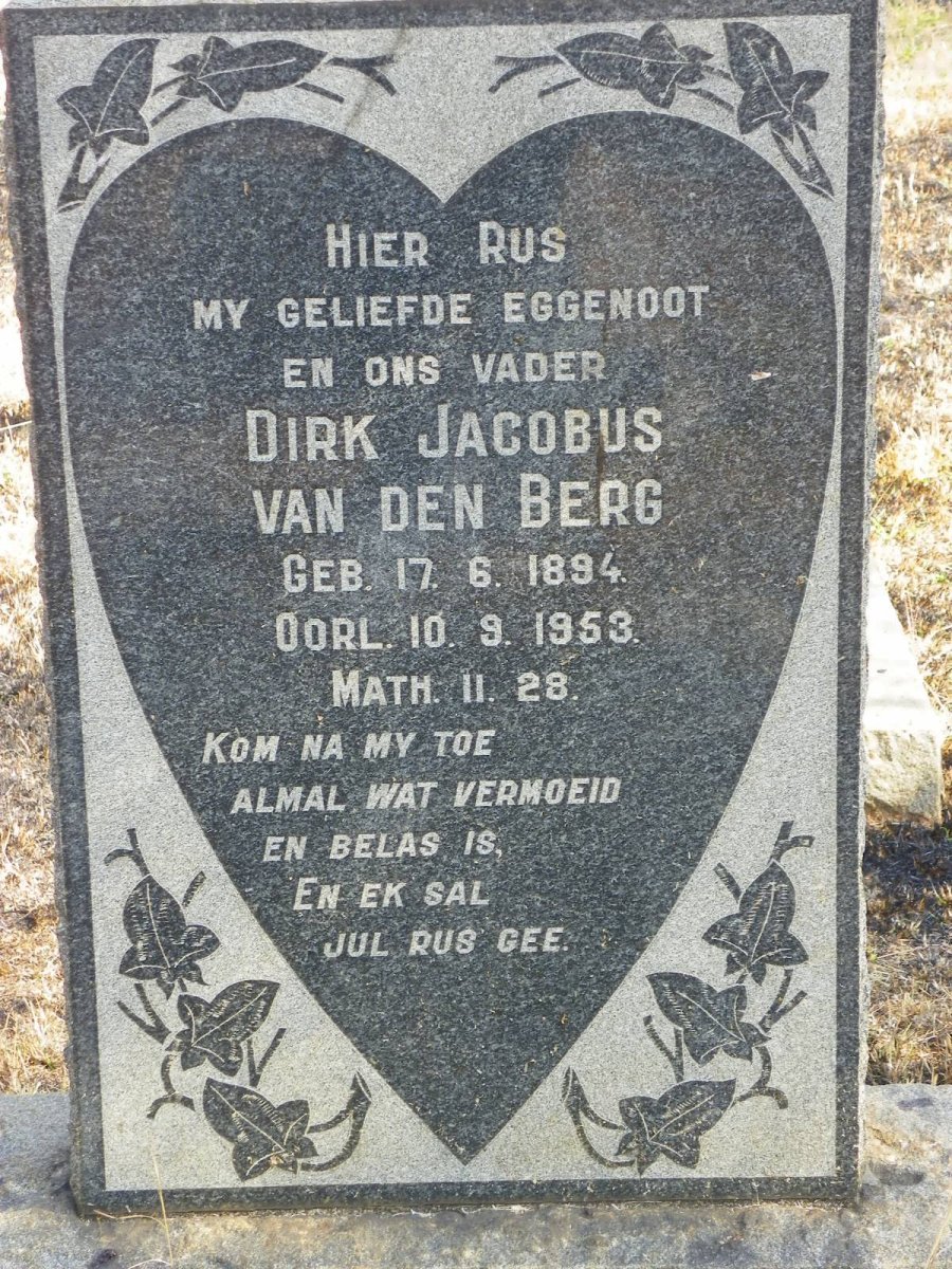 BERG Dirk Jacobus, van den 1894-1953