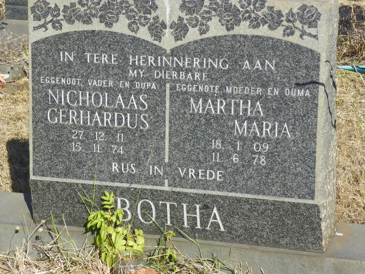 BOTHA Nicholaas Gerhardus 1911-1974 &amp; Martha Maria 1909-1978
