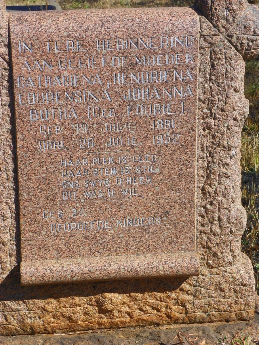 BOTHA Cathariena Hendriena Lourensina Johanna nee FOURIE 1891-1952