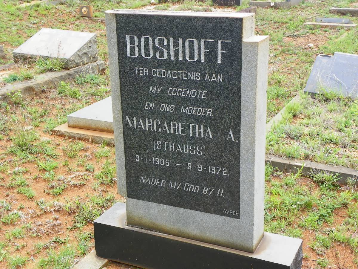 BOSHOFF Margaretha A. nee STRAUSS 1905-1972