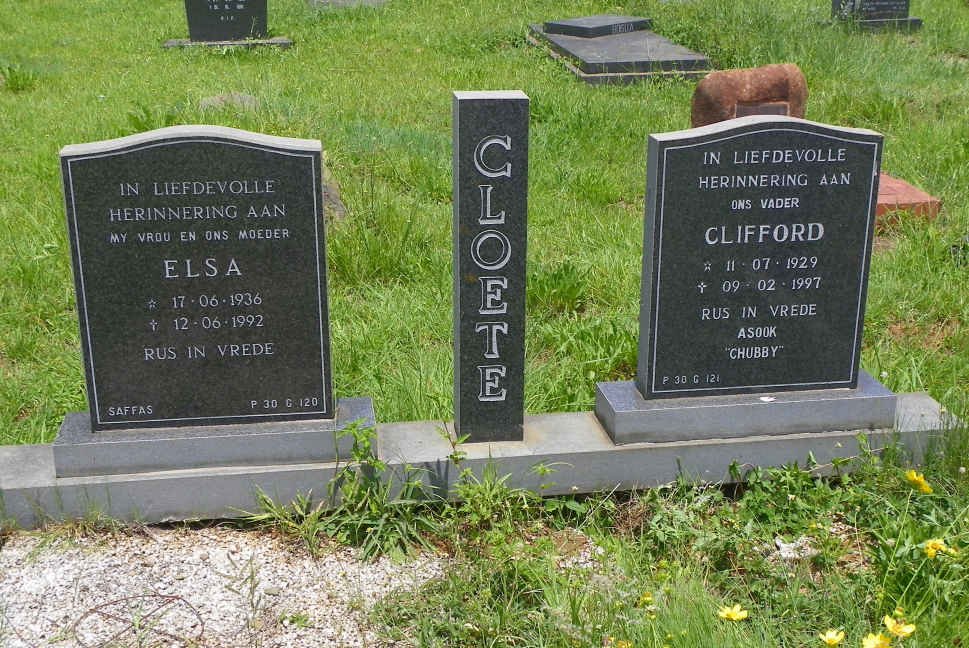 CLOETE Clifford 1929-1997 &amp; Elsa 1936-1992
