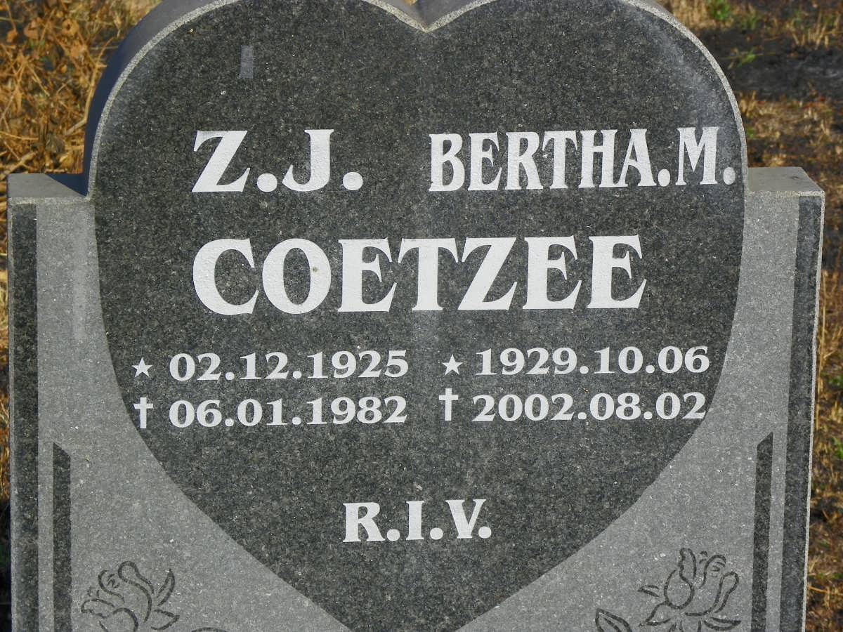 COETZEE Z.J. 1925-1982 &amp; Bertha M. 1929-2002
