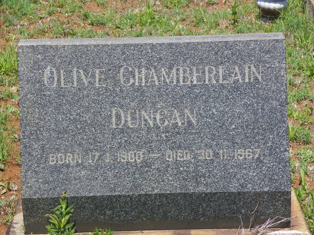 DUNCAN Olive, CHAMBERLAIN 1900-1967