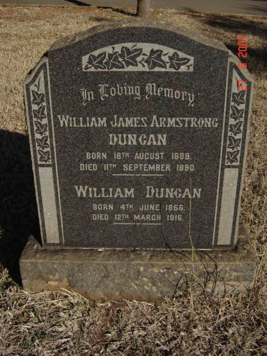DUNCAN William James Armstrong 1889-1890 :: DUNCAN William 1856-1916
