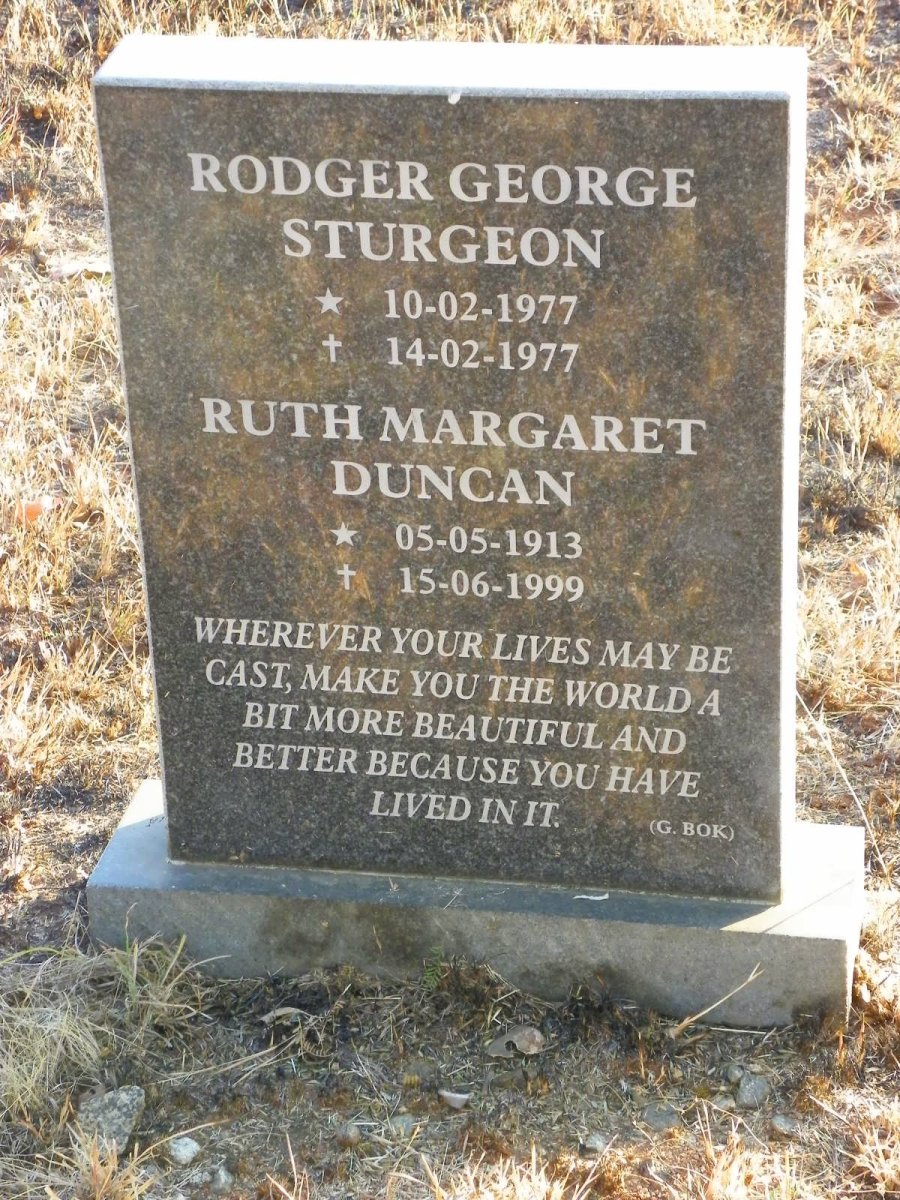 DUNCAN Ruth Margaret 1913-1999 :: STURGEON Rodger George 1977-1977