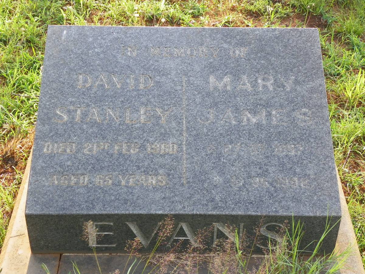 EVANS David Stanley -1960 &amp; Mary JAMES 1897-1992
