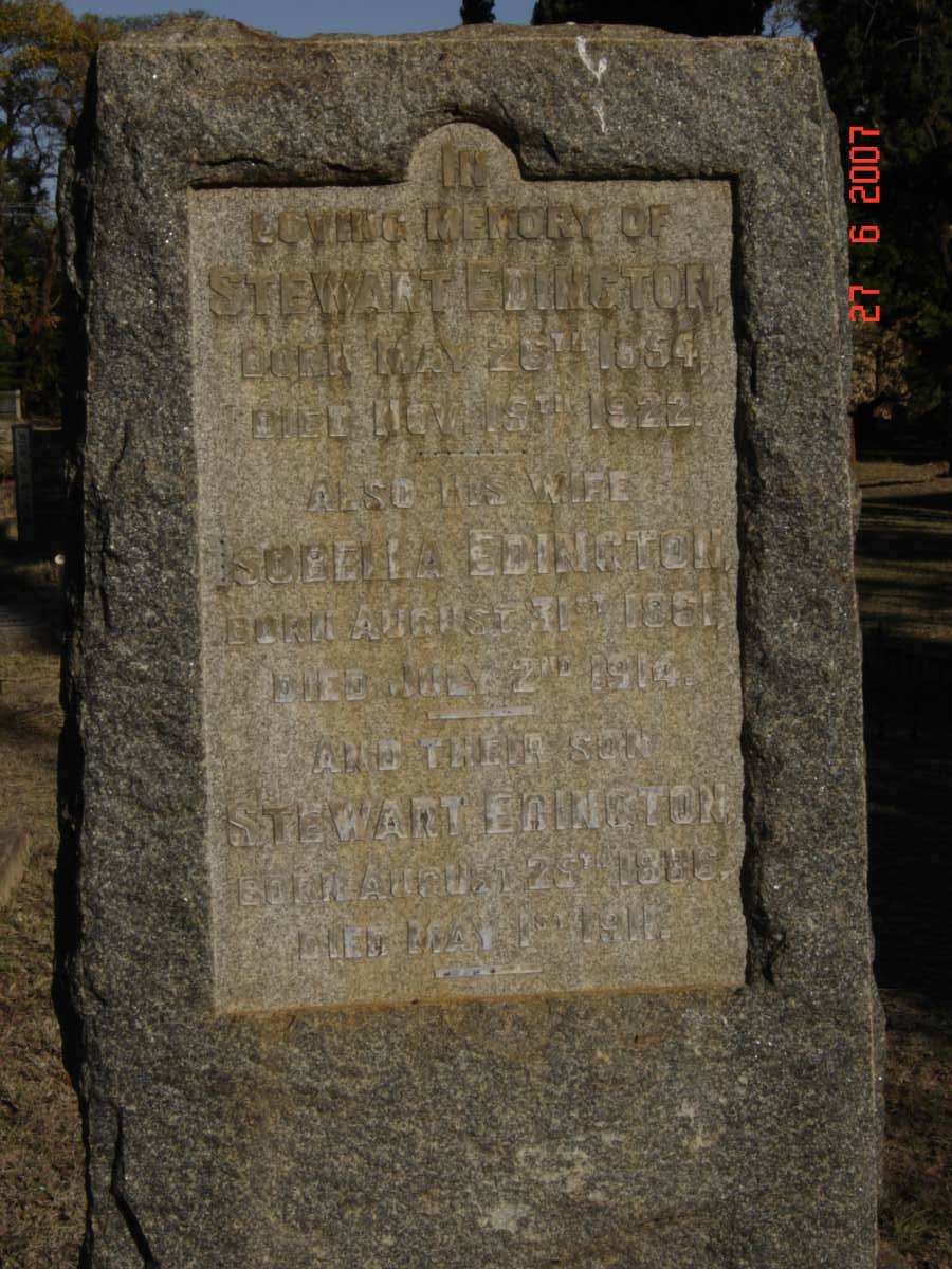 EDINGTON  Stewart 1854-1922 &amp; Isobella 1861-1914 :: EDINGTON Stewart 1886-1911