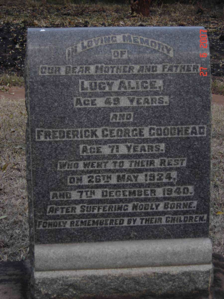 GOODHEAD Frederick George -1940 &amp; Lucy Alice -1924