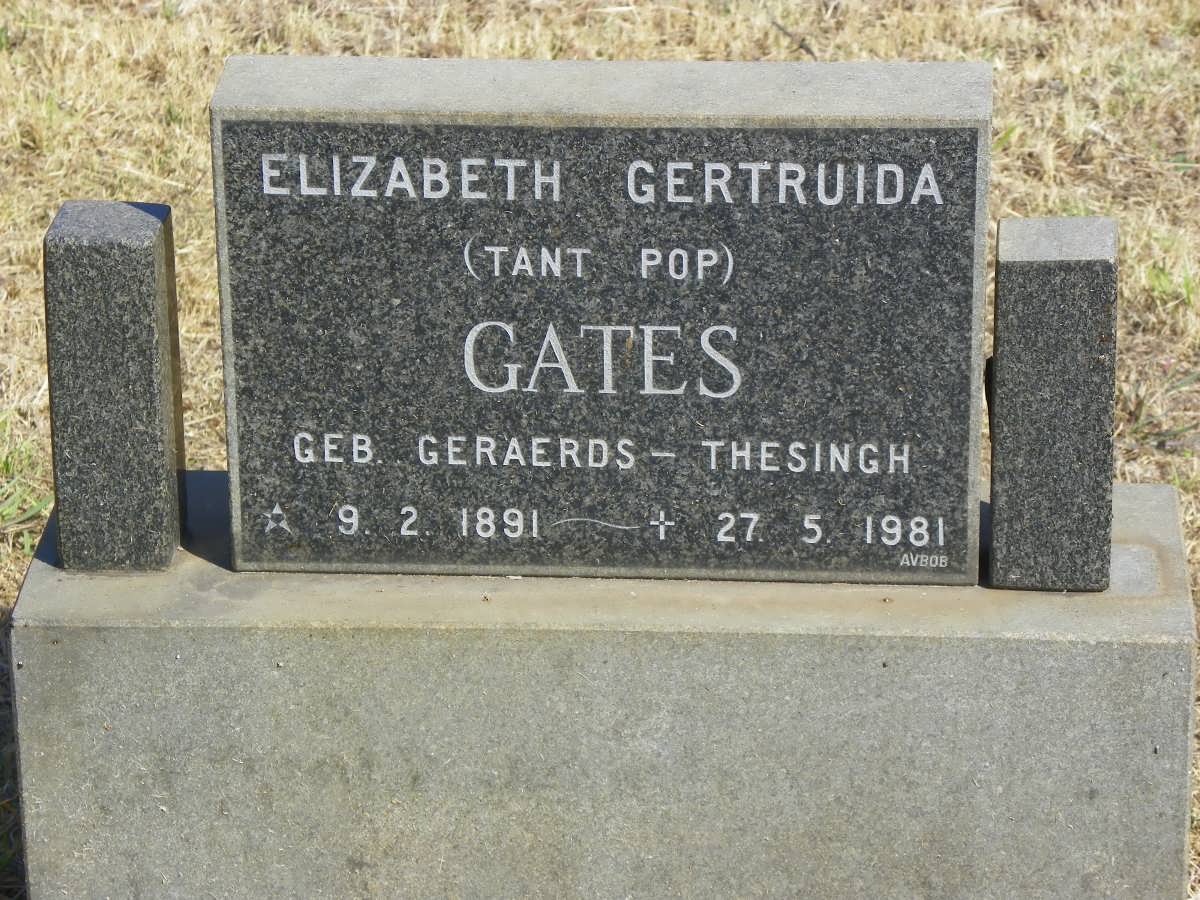 GATES Elizabeth Gertruida nee GERAERDS-THESINGH 1891-1981
