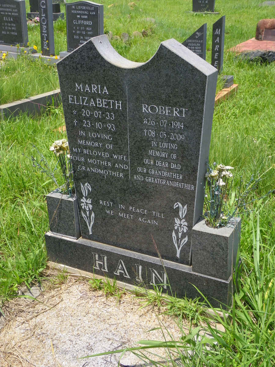HAIN Robert 1914-2009 &amp; Maria Elizabeth 1933-1993