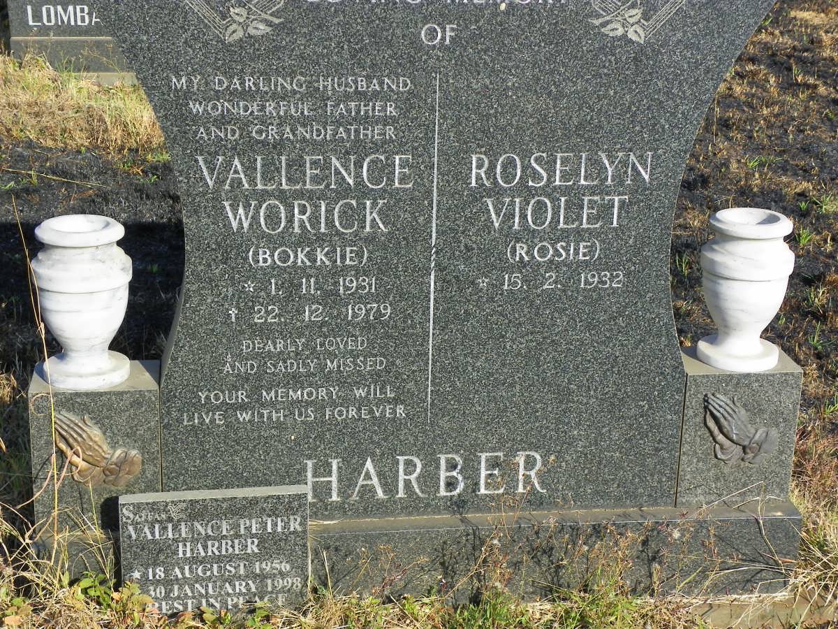 HARBER Vallence Worick 1931-1979 &amp; Roselyn Violet 1932- :: HARBER Vallence Peter 1956-1998